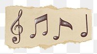 Musical notes png sticker, ripped paper, transparent background