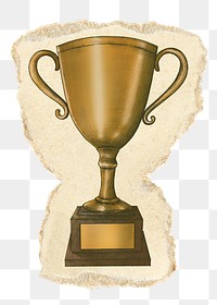 Golden trophy png sticker, ripped paper, transparent background