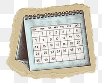 Vintage calendar png sticker, ripped paper, transparent background