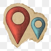 Location pins png sticker, ripped paper, transparent background