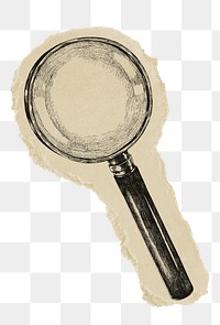 Magnifying glass png sticker, ripped paper, transparent background