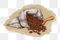 Coffee bean bag png sticker, ripped paper, transparent background