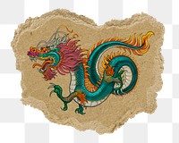 Chinese dragon png sticker, ripped paper, transparent background