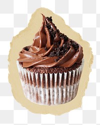 Chocolate cupcake png sticker, ripped paper, transparent background