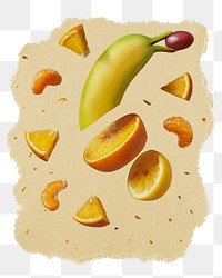 Floating fruit png sticker, ripped paper transparent background