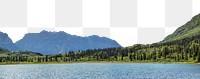 Lake mountain png border, serene nature image, transparent background