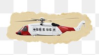 Medical helicopter png sticker, ripped paper, transparent background