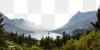 Pine forest lake png border, side mountains image, transparent background