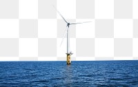 Wind turbine floating png ocean, renewable energy, transparent background