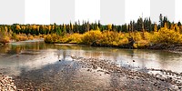 Autumn lake png forest border, aesthetic nature image, transparent background