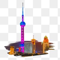 PNG Shanghai city Oriental Pearl Tower, collage element, transparent background