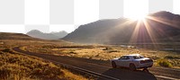 Sunrise road png border, side mountains image, transparent background