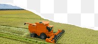 Png harvest tractor landscape, ripped paper effect, transparent background