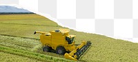 Png harvest tractor landscape, ripped paper effect, transparent background