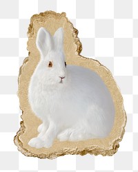 White rabbit png sticker, ripped paper, transparent background