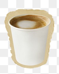 Latte cup png sticker, ripped paper transparent background