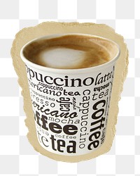 Png Coffee paper cup design sticker, ripped paper transparent background