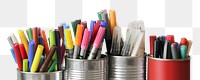 Pencil cups png, stationery border, colorful photo, transparent background