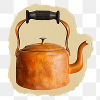 Png Vintage copper kettle sticker, ripped paper transparent background