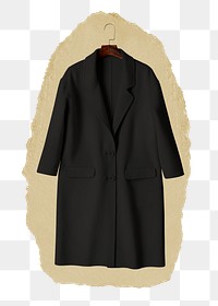 Black coat png sticker, ripped paper transparent background