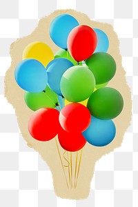 Colorful balloons png sticker, ripped paper transparent background