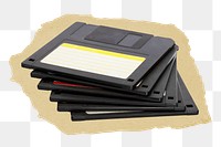 Floppy disk png sticker, ripped paper transparent background