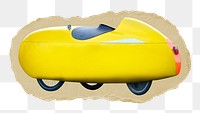 Yellow velomobile png sticker, ripped paper transparent background