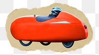 Red velomobile png sticker, ripped paper transparent background