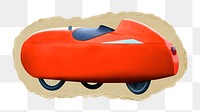 Red velomobile png sticker, ripped paper transparent background