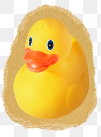 Rubber duck png sticker, ripped paper transparent background