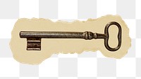 Antique key png sticker, ripped paper, transparent background