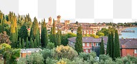 Autumn Europe png cityscape border, pine forest image, transparent background