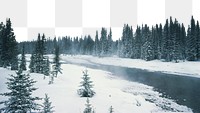 Pine forest png lake border, nature landscape, transparent background