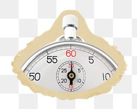 Sports stopwatch png sticker, ripped paper, transparent background