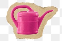 Png Pink watering can sticker, ripped paper transparent background