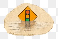 PNG Traffic light sign in flood, collage element, transparent background