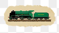 Green train png sticker, ripped paper, transparent background