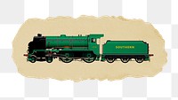 Green train png sticker, ripped paper, transparent background