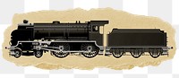 Black train png sticker, ripped paper, transparent background