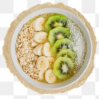 Oatmeal bowl png sticker, ripped paper, transparent background