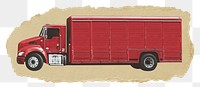 Red truck png sticker, ripped paper transparent background