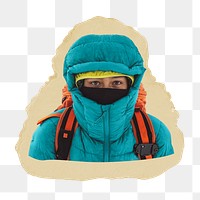 Woman mountaineer png sticker, ripped paper, transparent background