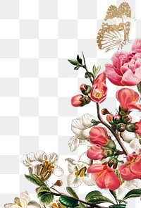 Flower border png sticker, vintage collage element on transparent background