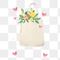 Png flower tote bag sticker, watercolor, transparent background