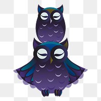 PNG sleeping owls, animal sticker, Glitch game illustration, transparent background. Free public domain CC0 image.