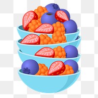 PNG berry bowls, food sticker, Glitch game illustration, transparent background. Free public domain CC0 image.