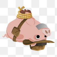 PNG piggy explorer character sticker, Glitch game illustration, transparent background. 