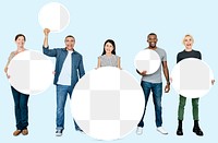 Round boards png mockup, transparent design, with diverse people