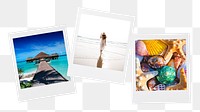 Summer travel png instant photos sticker, vacation mood board on transparent background