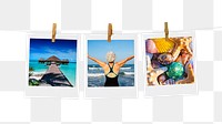 Summer travel png instant photos sticker, vacation mood board on transparent background